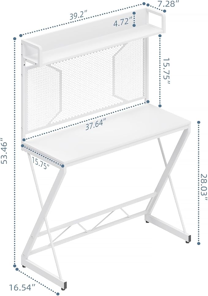 Elephance Small Gaming Desk with Pegboard, 39 Inch Computer Desk with Storage Shelves, Modern Office Desk for Study Work Home Office, Small Spaces, White - Image 3