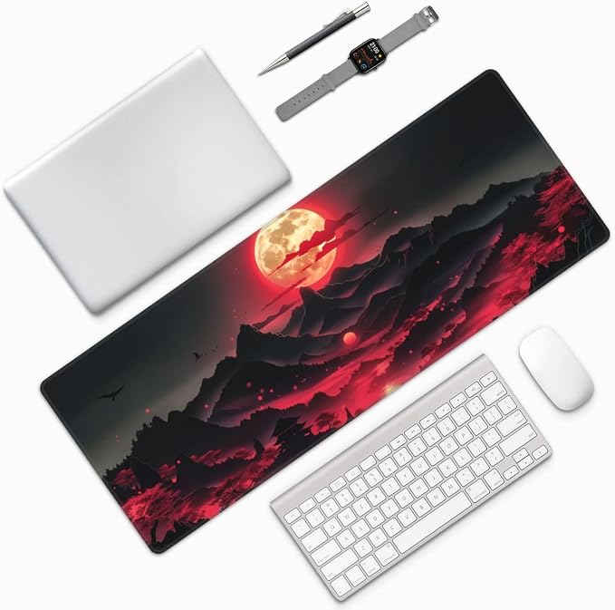 Extended Gaming Mouse Pad, Large Desk Mat XL Anime Mouse Pad Waterproof with Stitched Edges, Non-Slip Desktop Pad for Home and Office, Level Up Your 31.5x11.8 Inch (Darkness Red Moon3) - Image 9