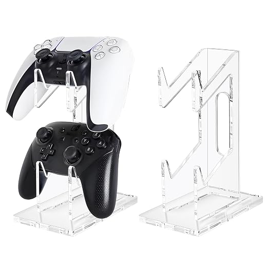 FYY Game Controller Holder 2 Tiers - Universal Dual Controller & Headphone Stand, Acrylic Clear Display Stand Compatible with Nintendo Switch, Xbox, PS5, PS4 - Desk Mounts by FYY