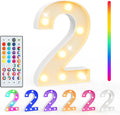Pooqla Colorful Light Up Numbers, 35 Colors LED Marquee Number Lights for 2nd Birthday Decorations with Remote, RGB Lighted Numbers Gift for Girls Boys Party Night Light Wedding Home Decor, Number 2 by Pooqla