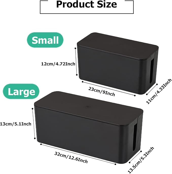 Cable Management Box,Power Cover Surge Protector for Desk Small Black - Image 2