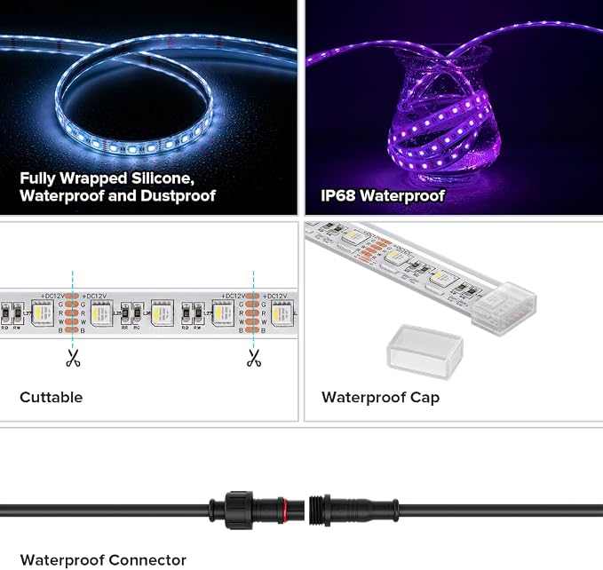 BTF-LIGHTING RGBW LED Strip IP68 Waterproof Cool White DC12V 16.4FT 300LED - Image 3