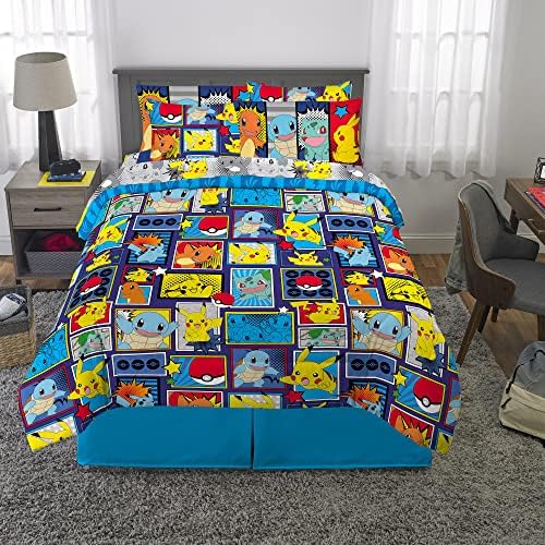 Pokémon Pikachu Full Size Bedding Set – Kids Bedding Super Soft Cozy Reversible Comforter and Sheet Set with Sham, 7 Piece Full Size, (Officially Licensed Product) by Franco - Image 5