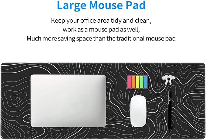 Extended Gaming Mouse Pad, Large Gaming Mouse Waterproof with Stitched Edges, Non-Slip Desktop Pad for Home and Office, Level Up Your 31.5x11.8 Inch… (Black Topographic) - Image 6