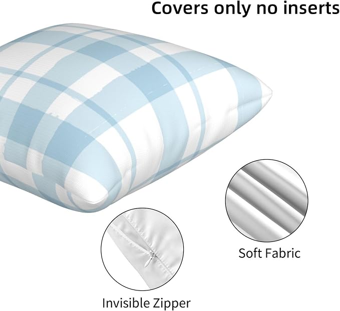 Blue Checkered Throw Pillow Covers Set of 2, 18x18 Inch Soft Short Plush Pillow Cases, Decorative Pillow Covers for Living Room Bedroom Game Room (Blue Checkered Pattern) - Image 5