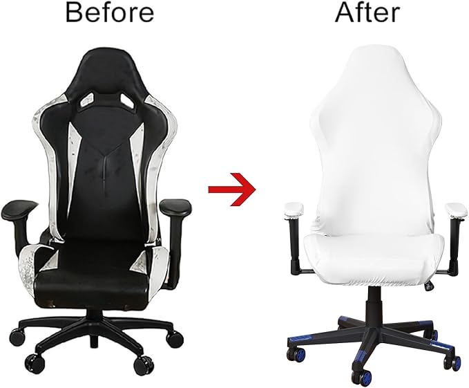Waterproof PU Leather Gaming Chair Cover, Ergonomic Office Computer Game Chair Slipcovers, 4pcs Set Anti-Slip Stretchy Covers for Reclining Racing Gaming Chair (White) - Image 6