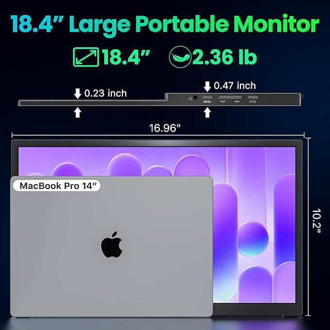 Upperizon Portable Monitor 18.4 inch 4K 3840X2160 130% sRGB 60Hz HDR HDMI USB-C Travel Monitor for Laptop MacBook PC Surface PS5 Xbox, Large External Display with Kickstand & Speakers, VESA Compatible - Image 9