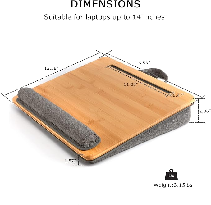 SUMISKY Lap Desk-Portable Laptop Stand with Cushion, Bamboo Platform with Phone Holder, Wrist Pad Fits up to 15.6 Inch Laptops - Image 3