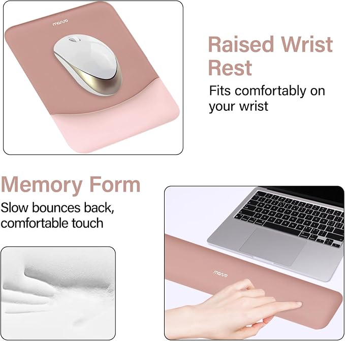 MOSISO Keyboard Mouse Pad Set, Large Gaming Mouse Pad&Keyboard Wrist Rest | Rectangular Mousepad with Wrist Rest&Coaster, Ergonomic Non-Slip&Easy Typing Pad with Curved Silicone Lining, Salmon Pink - Image 5