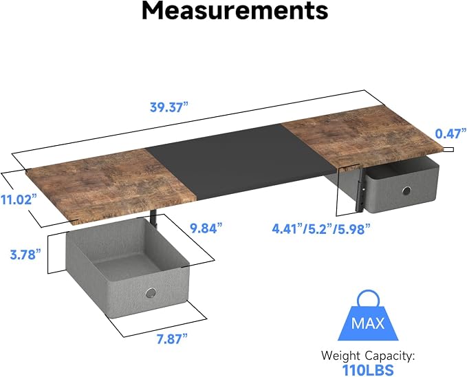 Suptek Dual Monitor Stand Riser with Two Drawers,Monitor Riser for 2 Monitors with Storage, Extra Large Storage for 2 Monitors, Multifunctional Desktop Organizer,Desktop Oraganizer Computer,Laptop,Printer,TV - Image 2
