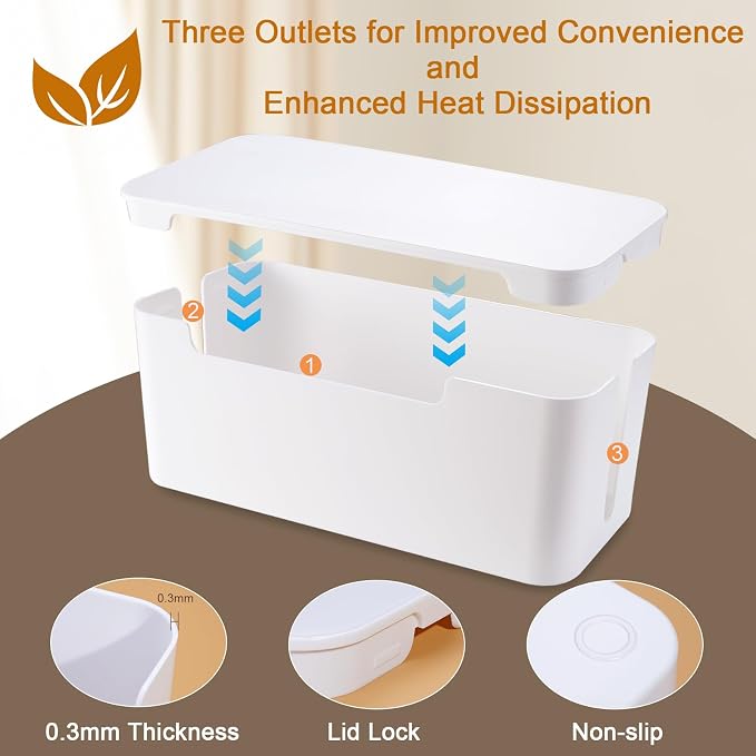Eichzer Cable Management Box with Lid, Three Entry/Exit Slots, White - Image 4