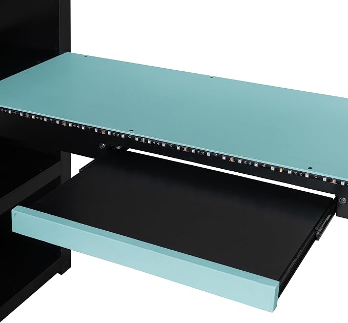 Merax Full Size Gaming Loft Bed with Desk and RGB LED Lights, Pro-Gamer Bed with Power Outlet, Large Bookshelf, Pegboard, Keyboard Tray & Drawer, Blue - Image 9