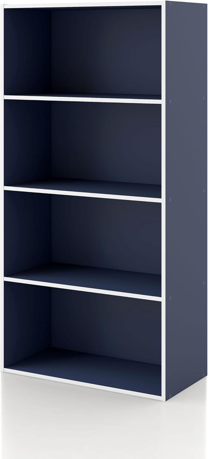 Homes: Inside + Out Apexa 4-Tier Cube Storage Organizer Shelves, Stackable Wood Bookcase Fits Cubby Bins for Organization, Dorm Teen Room Decor & Home Office, Steel Blue by HOMESInsideOut
