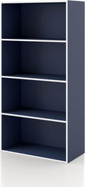 Homes: Inside + Out Apexa 4-Tier Cube Storage Organizer Shelves, Stackable Wood Bookcase Fits Cubby Bins for Organization, Dorm Teen Room Decor & Home Office, Steel Blue by HOMESInsideOut