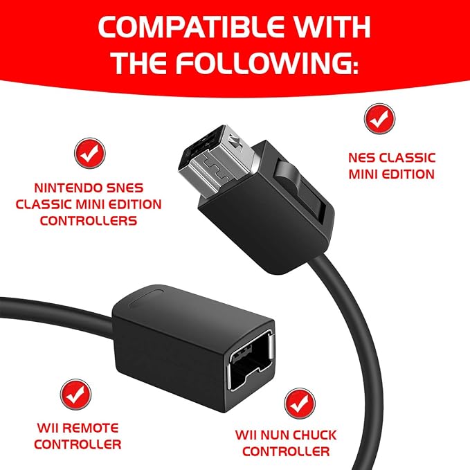 NES Classic Controller Extension Cable 3M / 10ft (2-Pack), SNES Extension Power Cord Compatibility Nintendo SNES Classic Edition Controller (2017) and Mini NES Classic Edition (2016), Wii, Wii U - Image 5