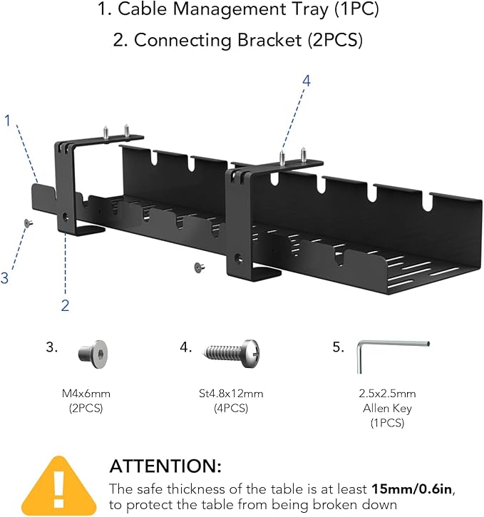 FLEXISPOT Under Desk Cable Management Tray, Metal Raceway Wires Cable Tidy Organizer, Office and Home Cable Tray Use for Standing Desk (Black) - Image 3