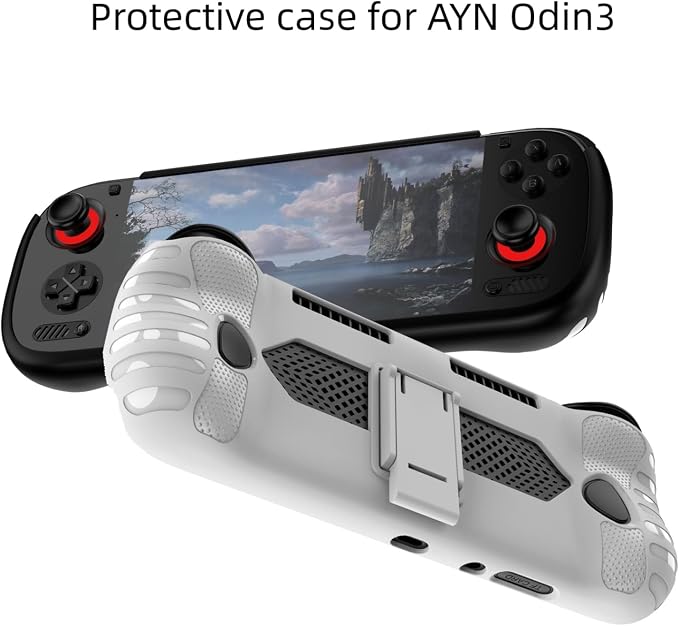 Protective Cover Case for Ayn Odin 3 Gaming Handheld with Stand Base, Shockproof Anti-Scratch Non-Slip TPU Protective Grip Cover for Ayn Odin3 Accessories (White) - Image 2