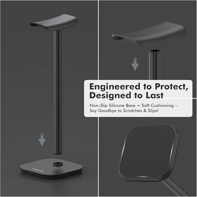 Headphone Stand, Desktop Headset Holder Heavy Base Desk Earphone Stand Aluminum Gaming Headset Hanger Rack for AirPods Max, AirPods, AirPods Pro, Sony, Beats, Bose, Razer and More(Black) - Image 5