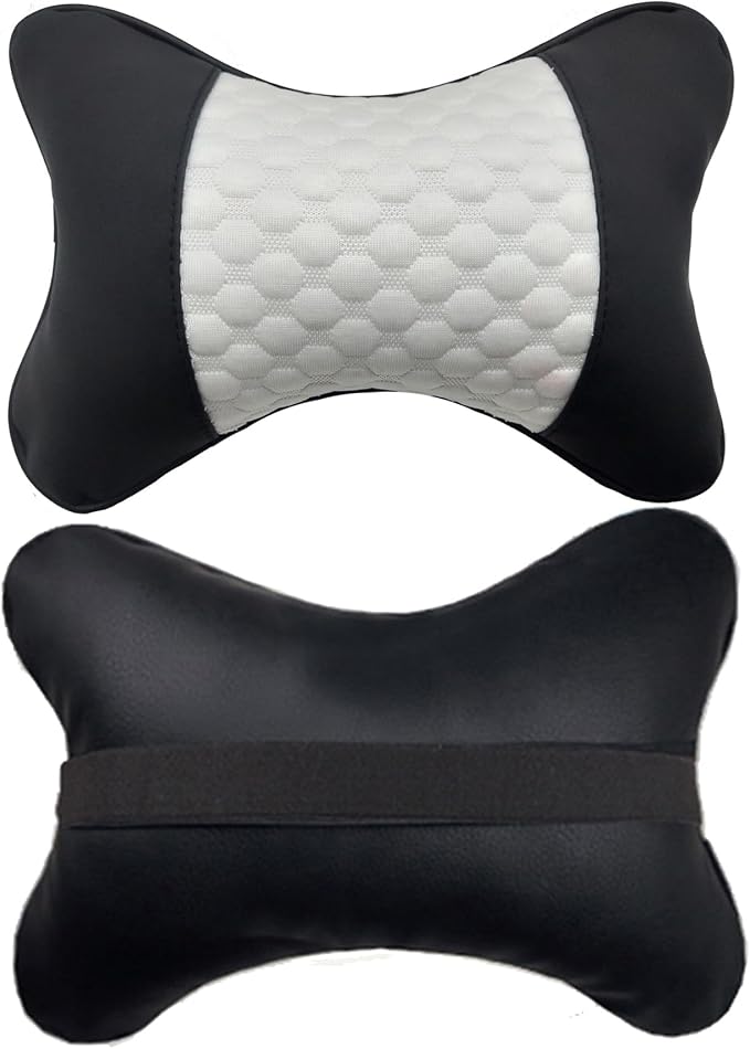 Car Neck Pillows Both Side Pu Leather 2pieces Pack Headrest Fit for Most Cars Filled Fiber Universal Car Pillow (White) by Professinalcaraccessories