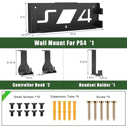 Wall Mount for PS4, Stealth Wall Mount for PS4 Original (Old Model), with Detachable 2 Controller Holder & Headphone Hanger, Mount on The Wall or on The Back of The TV - Image 7