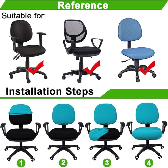 Smiry Office Computer Chair Covers for Desk Rotating Chair Protector | Stretch Jacquard Removable Washable Universal Slipcovers, Seat + Backrest Cover, Black - Image 6