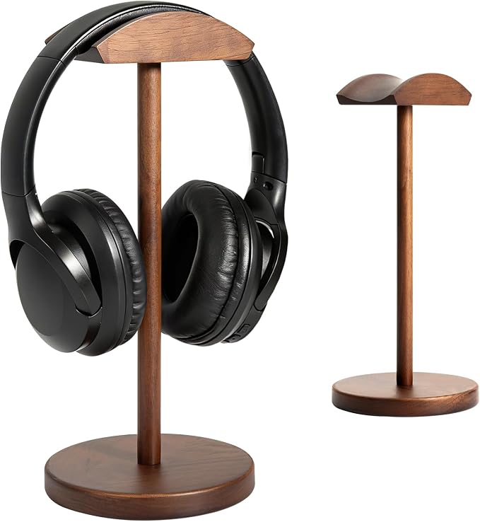 Walnut Wood Headphone Stand for Desk, Heavy Duty Wooden Headset Stand, Wide Compatibility Gaming Headset Hanger Holder, Stylish Desk Accessories for Home & Office by PLEHOOD