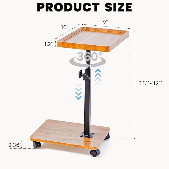 C Table End Table Adjustable Height,C Shaped End for Couch，Snack Tables,360°Swivel TV Tray Sofa Table,Tables that Slide Under,Coffee SideTable for Bed,Chair,Bath-tub (Original Wood Color) - Image 3