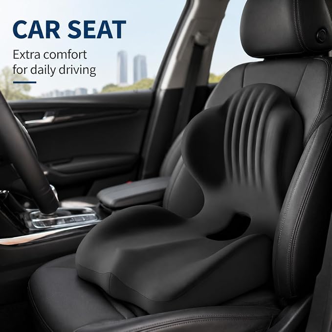 Ergonomic Seat Cushion with Lumbar Support for Office Chair Black Gray | L-Shaped Memory Foam Orthopedic Cushion with Coccyx Hollow, Tailbone Pain Relief for Car, Truck, Gaming Chair, Travel - Image 3
