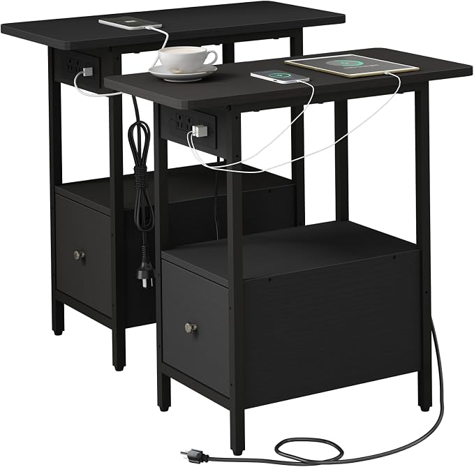 LIDYUK End Table with Charging Station, Narrow Side Table with Drawer by LIDYUK