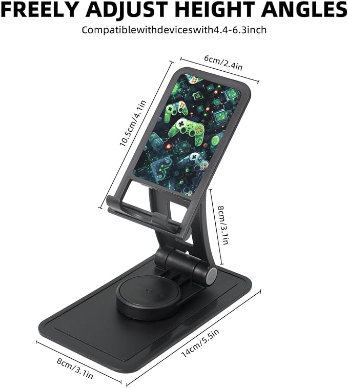 Gamepad Circuit Version Square Base Swivel Phone Stand 3"*6"- Lightweight, Foldable, and Durable with Two Adjustable Hinges - Image 2