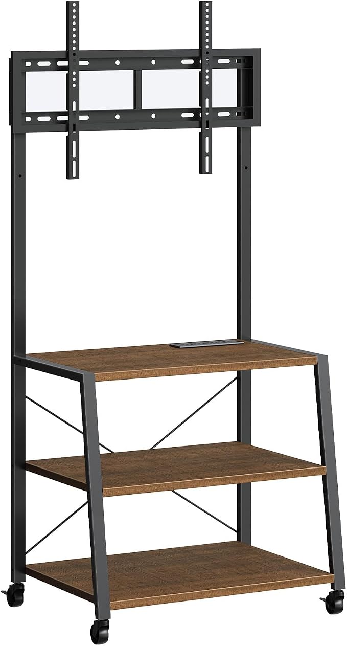 HOOBRO Rolling TV Stand with Mount and Power Outlet Up to 55 inch TV, Corner Entertainment Center, Small TV Stand with 3-Tier Storage Shelves for Living Room, Bedroom, Black and Walnut BH66UDS01 - Image 9