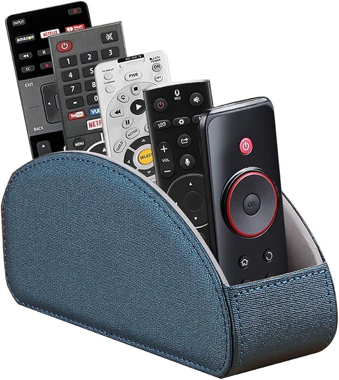 Leather Remote Control Holder,TV Remote Caddy with 5 Compartments,Desktop Organizer,for Store TV,DVD,Blu-Ray,Media Player,Heater Controllers(Blue) by Arniche