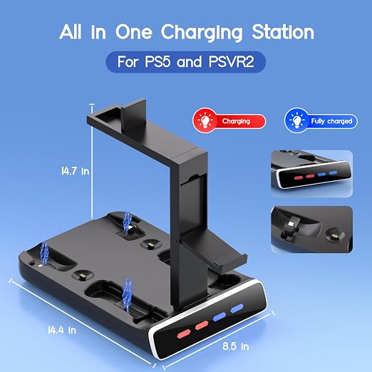 3-in-1 Controller Charging Dock for PSVR2 and PS5, VR Stand Display with LED Light, PS5 VR2 Storage Base Gaming Accessories, 4 Magnetic Clasp & Type-C Cable - Image 5