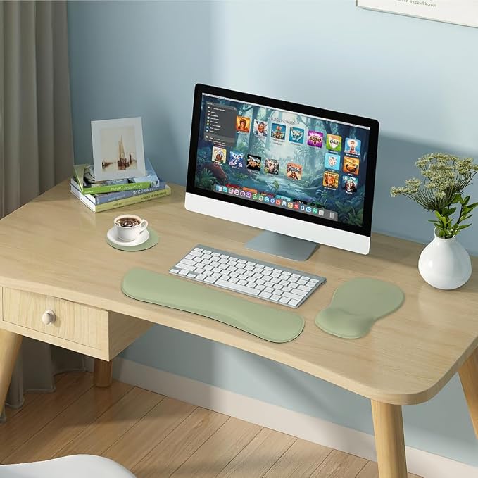 RICHEN Wrist Rest Support for Mouse Pad&Keyboard Set with Coaster,Concave Curved Memory Foam, Non-Slip Base Pain Relief Comfortable Easy Typing Pad for Home/Office (Sage Green) - Image 7