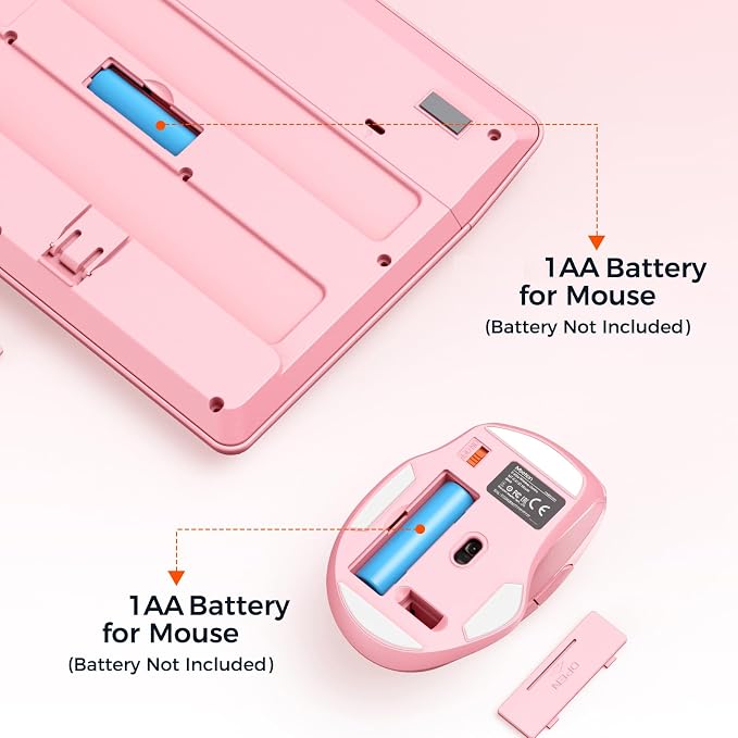 MEETION Wireless Keyboard and Mouse Combo, Full-Size with Wrist Rest, Pink - Image 5