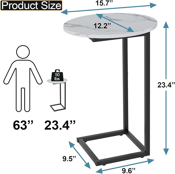 C Shaped End Table, Oval Side Tables on Couch, Black - Image 2