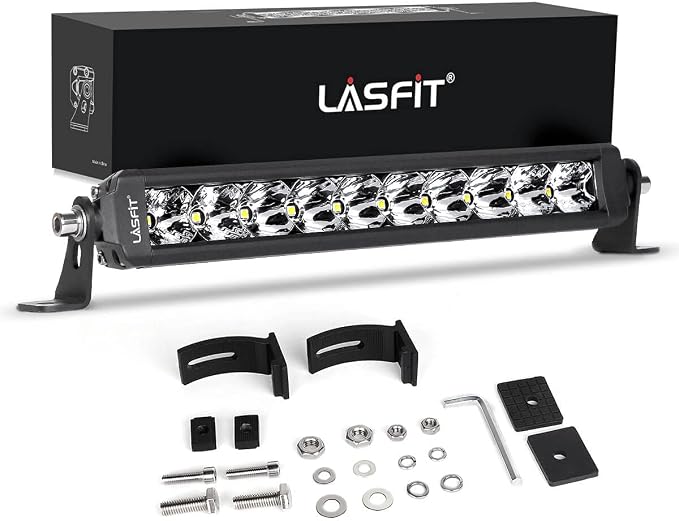 LASFIT 12 inch LED Light Bar Slim Single Row Offroad Spot Flood Combo Light by LASFIT