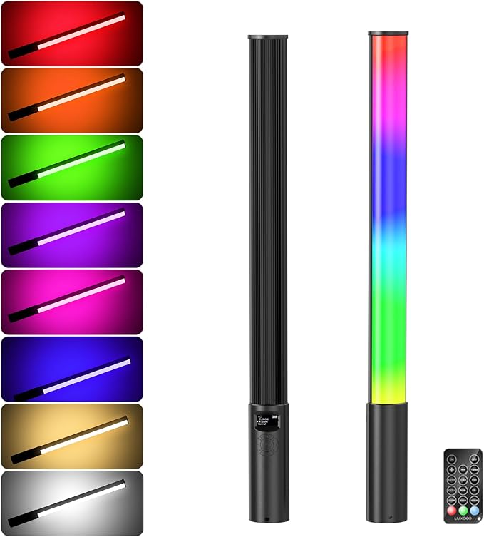 RGB LED Light Wand 360°RGB Handheld Video Light Stick for Studio Photography, Battery Powered Tube Lights, 12 Lighting Effects, 2500-6500K Dimmable Camera Light with LCD by Lookmein