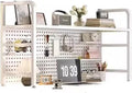 Peg Board, 2 Tier I Ndustrial Style Desktop Bookshelf， Pegboard Monitor Shelf, with 20 Hooks Modular Pegboard Shelf System for Home Office(White,115x20x68cm) by XILYZMO