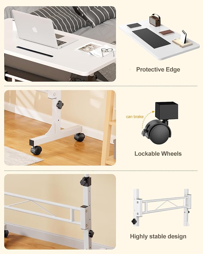 Amztabler Small Standing Desk Adjustable Height, Mobile Stand Up Desk with Wheels, 32 Inch Portable Rolling Desks Conference Room Tables for Walking Pad Treadmill White - Image 6