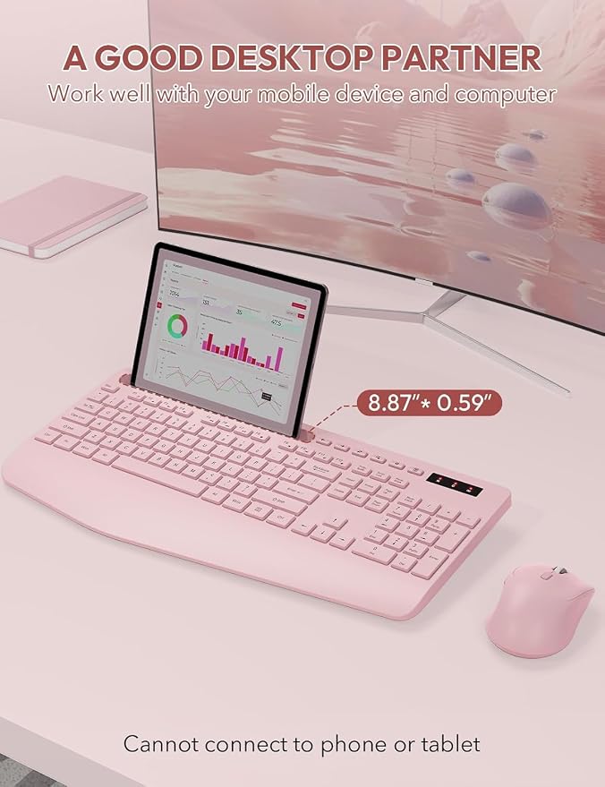 SABLUTE Wireless Keyboard and Mouse Combo, Full Size, Ergonomic Wrist Rest - Image 3