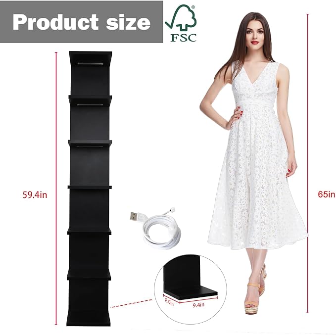VIWODS 7 Tier Wall Shelf with Lights, Black - Image 3