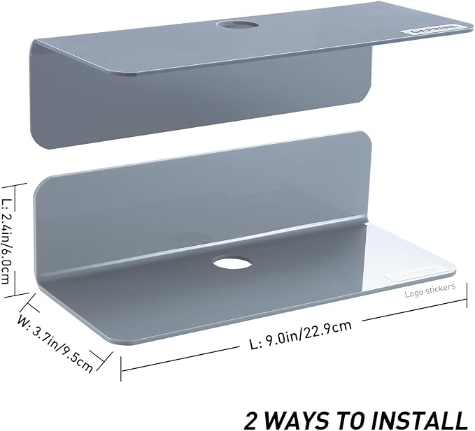 OAPRIRE Acrylic Floating Wall Shelves Gray, No Drill, 9 Inch 2 Pack - Image 3