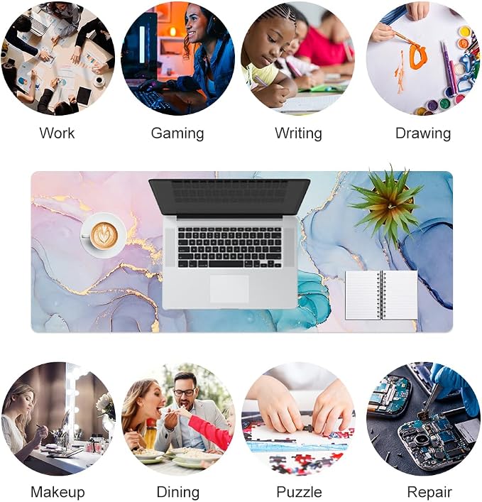 QiyI PU Leather Large Mouse Pad, 31.5" x 11.8", Blue Pink Fluid | Desk Décor Accessories, Extended Size, Waterproof & Easy to Clean, Smooth Surface, Non Slip Desk Organization - Image 7