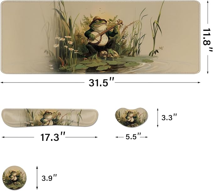 Desk Pad and Keyboard Wrist Rest, Large Mouse Pad + Keyboard Pad+Mouse Wrist Support, Non-Slip Desk Mat Protector for Office, Home 31.5×11.8 Inches Anime Frog - Image 4
