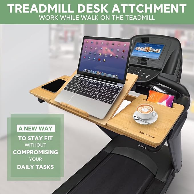 Nnewvante Treadmill Desk Attachment Bamboo Walking Laptop Stand Holder Workstation Adjustable Desktop Laptop Tray for Treadmill - Image 2