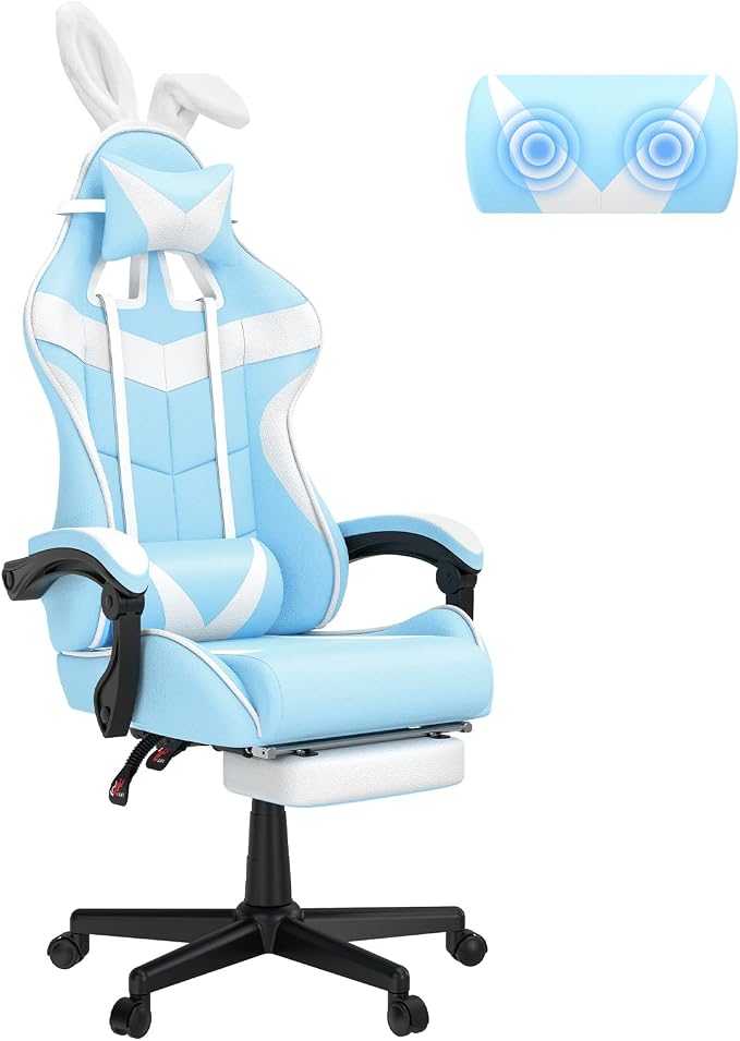 Soontrans Light Blue Gaming Chair with Footrest,Lovely Cute Bunny Computer Gamer Chair,Kawaii Desk Chair for Granddaughter,Sister,Girlfriend,Wife and Love by SOONTRANSCHAIR