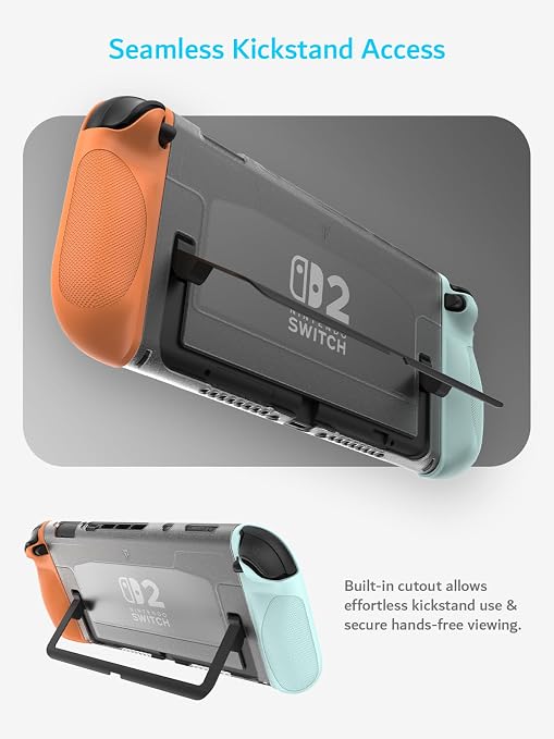 TUDIA Snap-On Case Compatible with Nintendo Switch 2 (2025) - [Kickstand Access] Dockable Slim Scratch-Resistant Console PC Cover with Enhanced Shockproof TPU Handheld Grip (Red/Blue, Clear Back) - Image 4