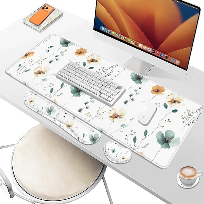 Desk Pad and Keyboard Wrist Rest, Large Mouse Pad + Keyboard Pad+Mouse Wrist Support, Non-Slip Desk Mat Protector for Office, Home 31.5×11.8 Inches Mini Floral - Image 6