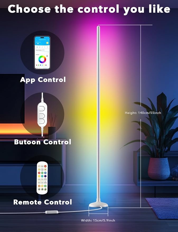 DAYBETTER 2 Pack Smart Floor Lamp, RGB+IC Corner Lamp with APP and Remote, 130LM Ambient Lighting Floor Lamps for Bedroom, 16 Million Colors, Music Sync, LED Floor Lamp for Living Room - Image 4